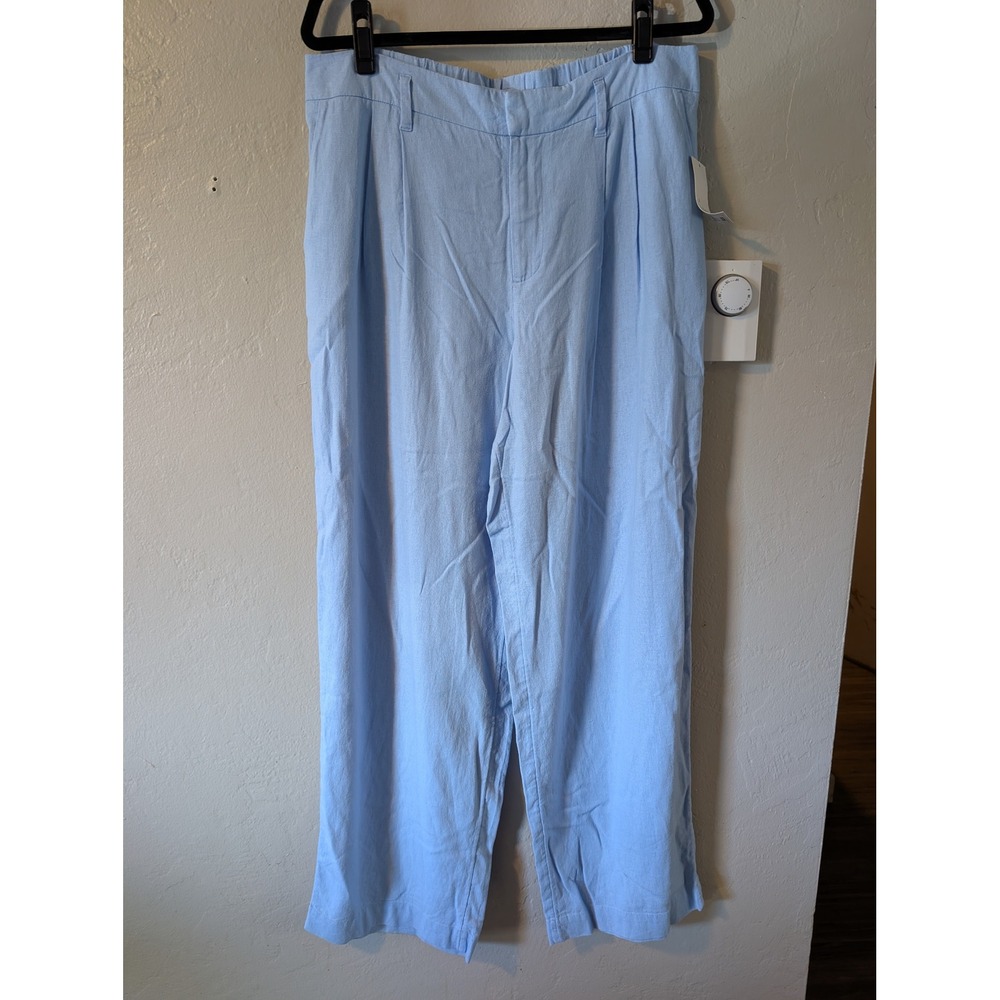 A New Day Linen Blend Pants 12 Light Blue Pull On Relaxed Straight Leg Trousers